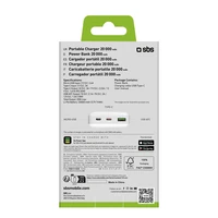 Portatīvais lādētājs SBS TTBB20000PD20W 20000 mAh 20W Power Delivery ar MicroUSB, USB-C, USB-A - balta