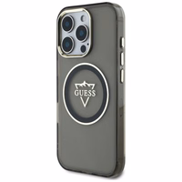 Guess IML Metal Mountain Logo Magnētiskais iPhone 16 Pro viedtālruņa apvalks - melns
