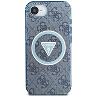Guess IML Metal Glitter 4G Circle Triangle magnētiskais viedtālruņa apvalks iPhone 16e - zils