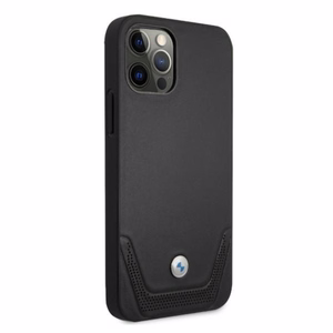 BMW Ādas perforēts viedtālruņa apvalks iPhone 12 Pro Max - melns