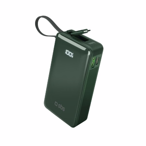 Внешний аккумулятор SBS 10000 mAh 20W со встроенным кабелем USB-C и цифровым дисплеем - зелёный
