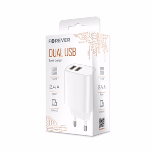 Forever sienas lādētājs 2xUSB 2,4A LS-03 balts