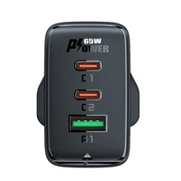 Acefast GaN 65W lādētājs ar 3 pieslēgvietām (1xUSB, 2xUSB C PD) ar Lielbritānijas spraudni - balts (A44)