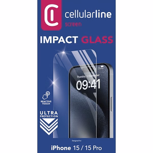 Cellularline Impact Glass rūdīta stikla ekrāna aizsargs ierīcei iPhone 15 / 15 Pro
