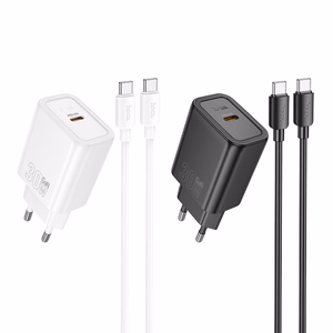 Lādētājs Hoco N62 30W GaN USB-C + USB-C uz USB-C kabelis 1.0m, balts