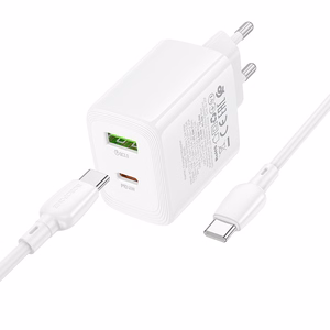 Borofone сетевое зарядное устройство BN30 Cargador GaN - USB + Type C - QC 3.0 PD 45W с кабелем Type C - Type C белый