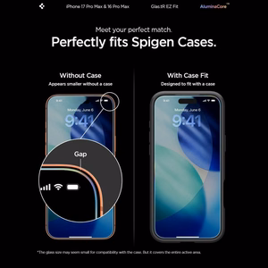 Spigen Glas.tR EZ Fit rūdīto aizsargstiklu komplekts iPhone 16 Pro Max / 17 Pro Max – 2 gab.