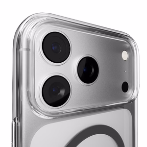 Puro Lite Mag TPU+PC viedtālruņa apvalks saderīgs ar MagSafe iPhone 17 Pro Max - caurspīdīgs ar pelēku gredzenu
