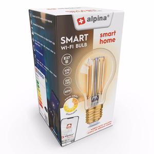 Alpina viedā Wi-Fi LED spuldze, E27, 4,9 W, silti balta