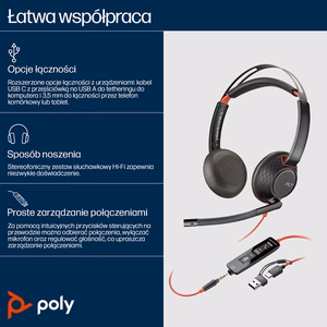 POLY Blackwire C5220 USB-C austiņas +iebūvētais kabelis