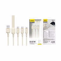 Dudao L7SE 3in1 USB-A - 2x USB-C / Lightning kabelis 66W 1.2m - bēšs