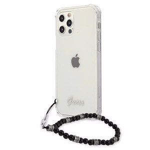 Guess GUHCP12MKPSBK iPhone 12/12 Pro 6.1 caurspīdīgs ciets vāciņš melnas pērļu kolekcija