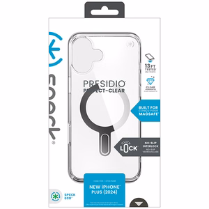 Speck Presidio Perfect-Clear vāciņš ar MagSafe un ClickLock iPhone 16 Plus tālrunim, Clear/Chrome