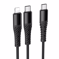 Kabelis 2in1 USB C uz USB C+Lightnig Hoco 1 m X123 melns