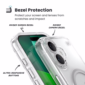 Speck Presidio Perfect Clear MagSafe - iPhone 17 maciņš (Clear / sudrabs)