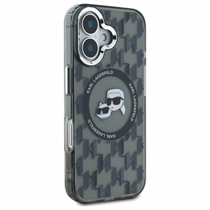 Karl Lagerfeld IML Monogram Karl & Choupette Head Magnētiskais viedtālruņa apvalks iPhone 16 - melns