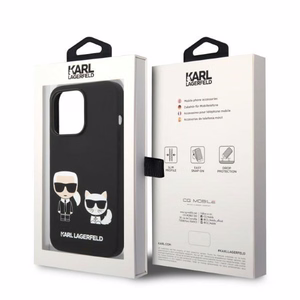 Karl Lagerfeld KLHMP14LSSKCK iPhone 14 Pro 6.1 "cietais viedtālruņa apvalks melns / melns šķidrais silikona Karl & Choupette MagSafe