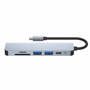 HUB Tech-Protect V4 6in1 USB-C - USB-A 3.0 / USB-A 2.0 / USB-C / HDMI / micro SD / TF / SD karšu lasītājs - pelēks