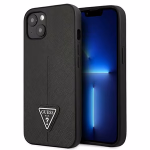 Guess GUHCP14MPSATLK iPhone 14 Plus 6.7 "melns/melns cietais apvalks SaffianoTriangle Logo