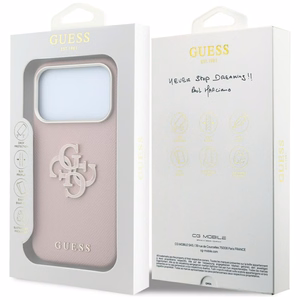 Guess Grained & Big Resin Logo vāciņš iPhone 18 Pro / 17 Pro – rozā