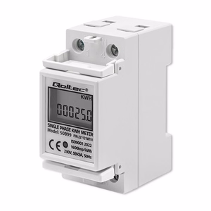 Qoltec 50899 – vienfāzes elektroniskais elektroenerģijas skaitītājs, 230 V, LCD, 2P, DIN sliede