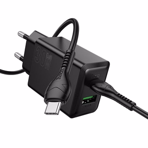 Зарядное устройство для телефона Hoco USB A + USB C QC3.0 PD AFC 3A 30W + кабель USB C к USB C N71 черный