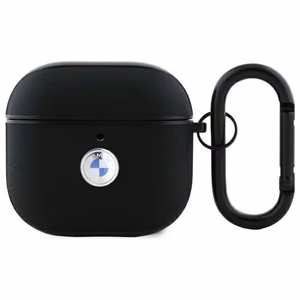 BMW BMA4SSLBK AirPods 4 ādas apvalks melns/sudraba ar sudraba logotipu