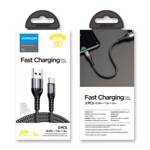USB kabelis Joyroom N10 pelēks Lightning (komplekts 3 gab.: 25cm / 120cm / 200cm)