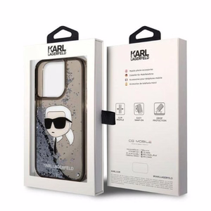 Karl Lagerfeld Glitter Karl's Head viedtālruņa apvalks iPhone 14 Pro Max - melns