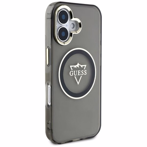 Guess IML Metal Mountain Logo Magnētiskais viedtālruņa apvalks iPhone 16 - melns