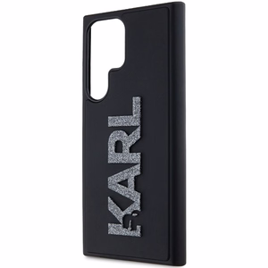 Karl Lagerfeld 3D Gumijas Mirdzošs Logotips viedtālruņa apvalks Samsung Galaxy S23 Ultra - melns