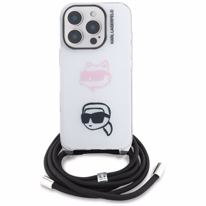 Karl Lagerfeld IML Crossbody Karl&Choupette Head Maciņš for iPhone 16 Pro Max - balts