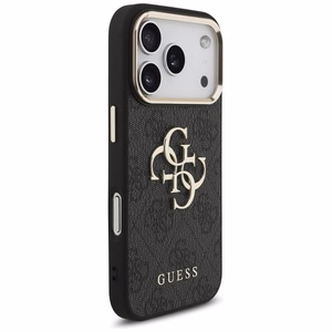 Guess PU Leather 4G Metal Logo Gold Frame vāciņš Apple iPhone 18 Pro, melns