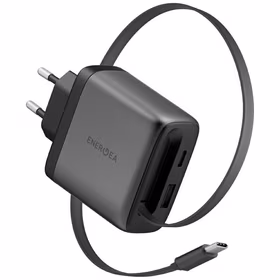 Tīkla lādētājs Energea Ampcharge Arc 65 USB-A/USB-C + satīšanās kabelis USB-C PD/PPS/QC3.0 GaN gunmetal