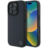 Mercedes MB MagSafe viedtālruņa apvalks iPhone 16 Pro Max no odas, imitācijas koka - Tumši zila