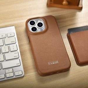 iCarer CE Premium ādas folio vāciņš iPhone 14 Pro ar MagSafe magnētisku flip vāciņu - sarkanā krāsā