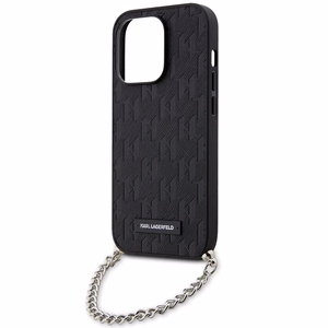 Karl Lagerfeld KLHCP14LSACKLHPK iPhone 14 Pro 6.1" melns melns Kietais vāciņš Saffiano Monogrāma Ķēde