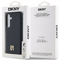 DKNY Ādas raksts metāla logotips MagSafe apvalks viedtālrunim Samsung Galaxy S24 - melns