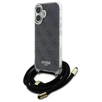 Guess Crossbody Cord 4G Drukāts viedtālruņa apvalks iPhone 16 - melns