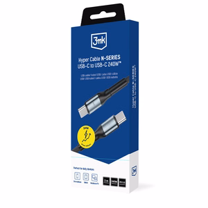 3mk Hyper Cable N-SERIES USB-C / USB-C 3m PD 3.0 QC 3.0 48V / 5A 240W - melns