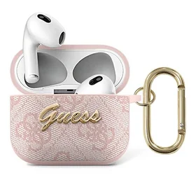 Guess GUA34GSMP AirPods 3 apvalks rozā/rozā 4G Script Metal Collection