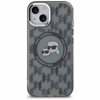 Karl Lagerfeld IML Monogramma Karl & Choupette Head Magnētiskais iPhone 15 Plus viedtālruņa apvalks - melns