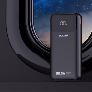 Dudao K15Pro portatīvais lādētājs 20000mAh 22.5W PD USB-C / USB-A / ar iebūvētiem Lightning un USB-C kabeļiem - melna