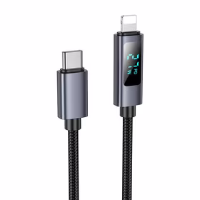 Kabelis USB C uz Lightning Hoco PD 27W ar ekrānu 1 m X112 melns