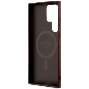 Guess 4G Collection Leather Metal Logo MagSafe чехол для Samsung Galaxy S24 Ultra - коричневый