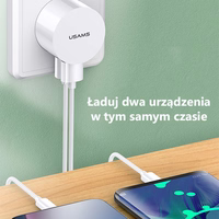 USAMS Tīkla lādētājs 2xUSB T20 2,1A lightning balts round Fast Charging XTXLOGT1804