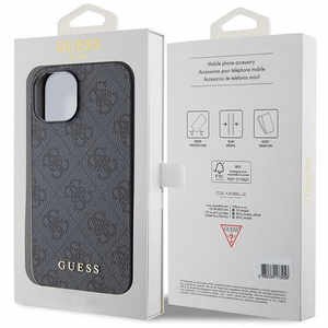 Guess 4G Metal Gold Logo viedtālruņa apvalks iPhone 15 - pelēka