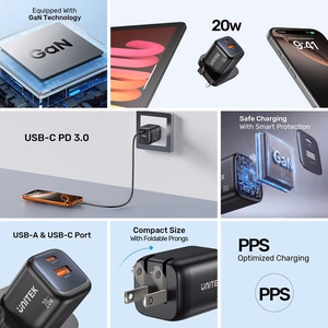 Unitek GaN tīkla lādētājs USB-A un USB-C 20W melns