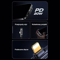 USAMS Leņķa kabelis USB-C to Lightning PD 20W Fast Charging Iceflake Series 1,2m melns SJ583USB01 (US-SJ583)