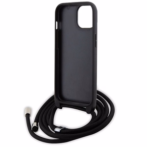 Karl Lagerfeld krustveida Saffiano metāla piespraude Karl & Choupette viedtālruņa apvalks iPhone 15 Plus - melns